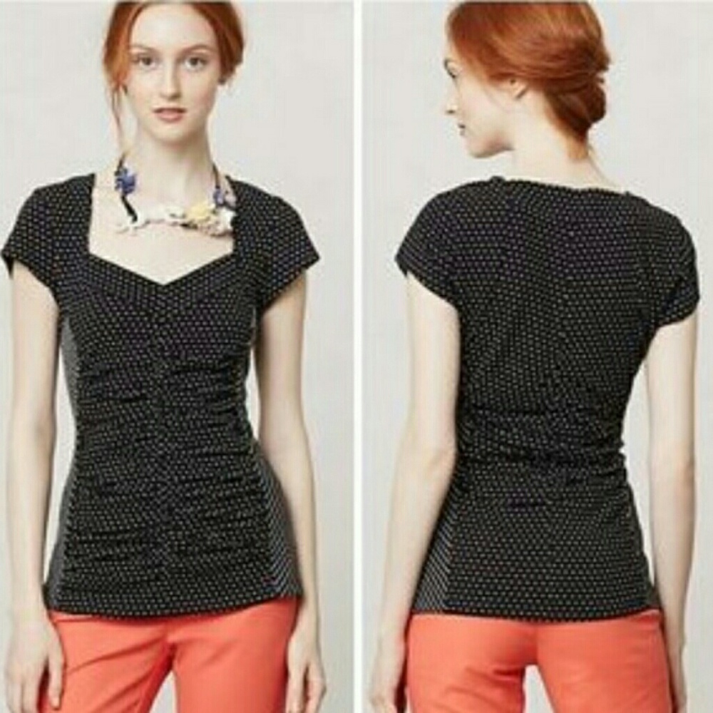 Ruled and Ruched dot pattern top